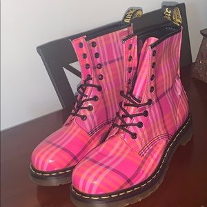 Dr Martens Plaid Pink Combat Boots